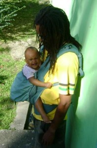 Baby Keeyah in the Ergo carrier with Daddy