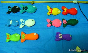 Pairs of felt fish numbers